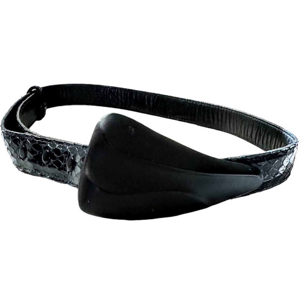 Snakeskin Leather Belt Dark Navy APPLE ACC of NY with Black Metal Buckle Sz Med